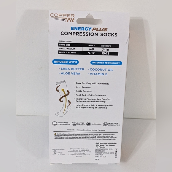 Copper Fit Energy Plus Unisex Compression Socks, Copper Infused, Size S/M, NEW - Picture 2 of 6